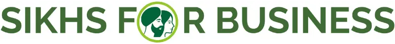 Logo for Sikhs For Business with the tagline Give more, grow more, featuring stylized initials SB and a central Khanda symbol.